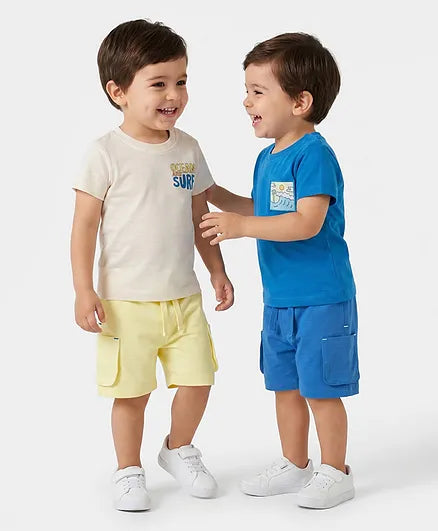 Soft-Buy Cotton T-Shirt & Cargo Short Set – Beach Print (Pack of 2)