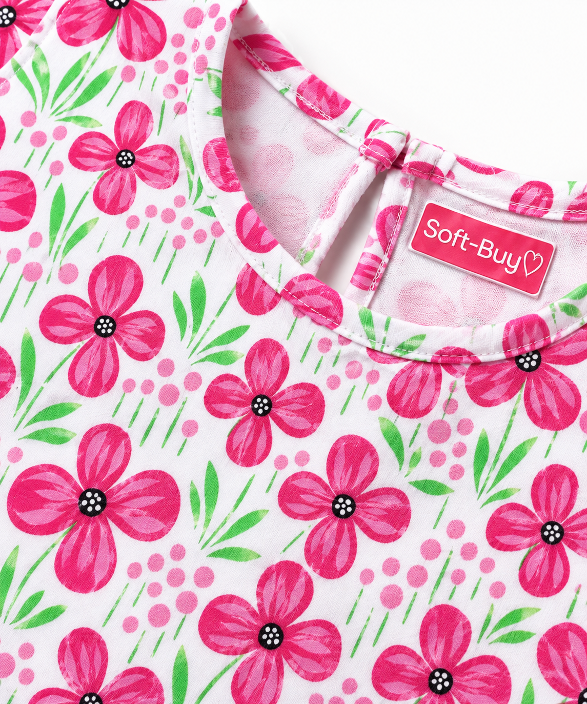 Soft-Buy Cotton T-Shirts – Polka Dot & Floral (Pack of 3, Pink/Green)