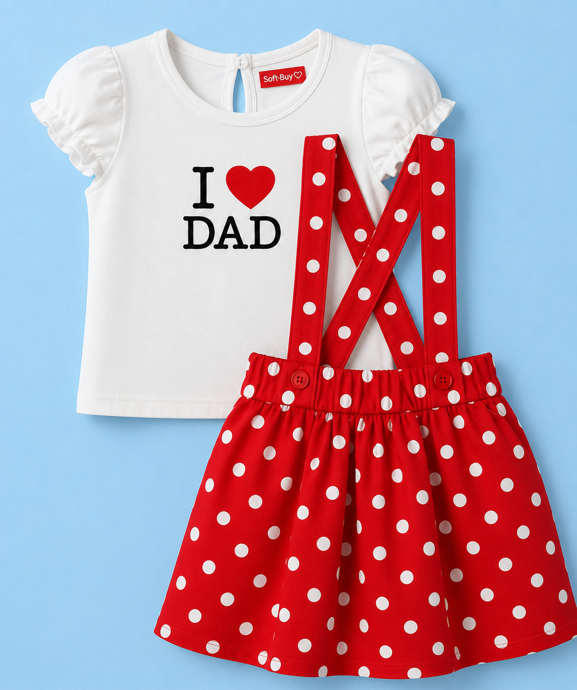 Soft-Buy Top & Skirt Set – Polka Dot Print (White/Red)