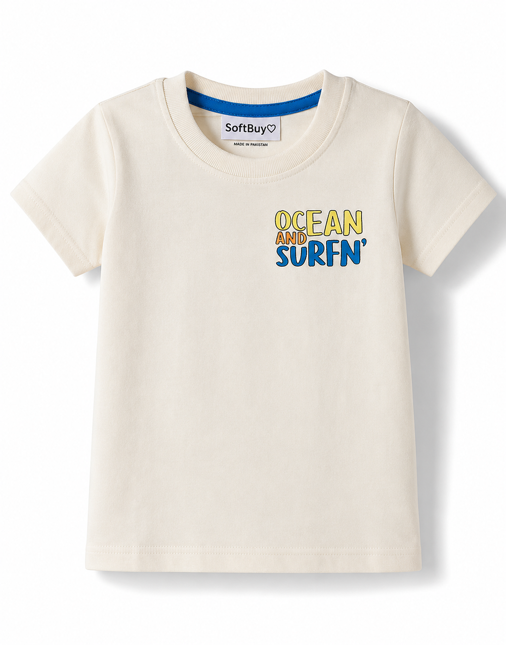 SoftBuy 100% Cotton Knit Half Sleeves T-Shirts & Cargo Short Set with Beach Theme Print (Pack of 2) - Blue & White & Light Yellow