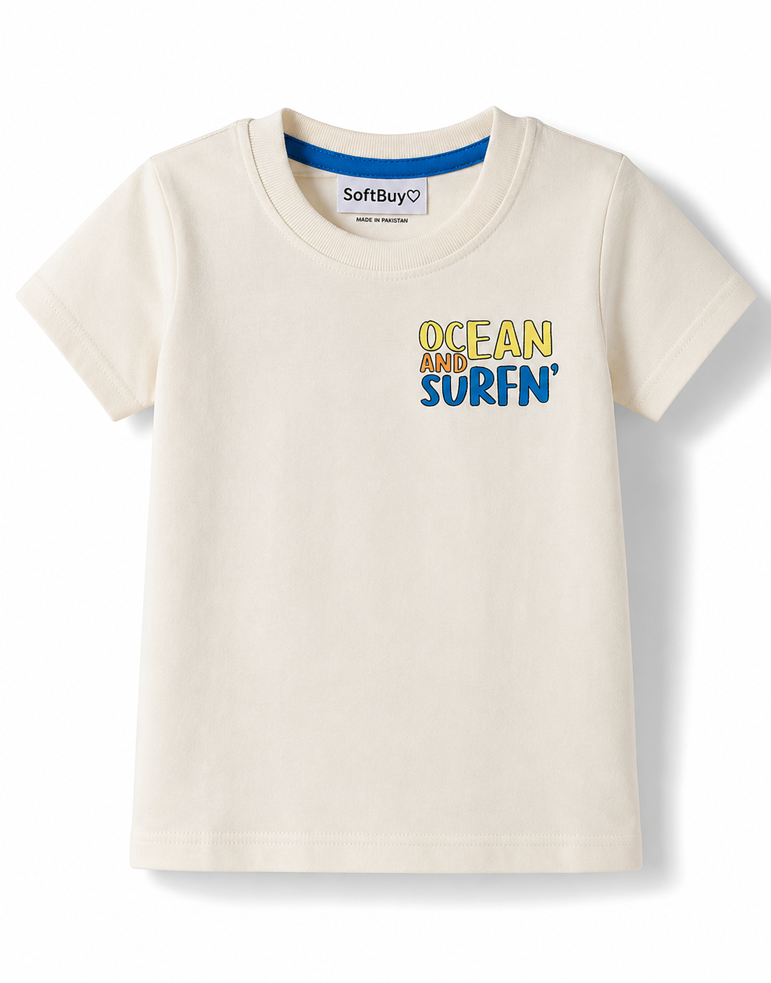 SoftBuy 100% Cotton Knit Half Sleeves T-Shirts & Cargo Short Set with Beach Theme Print (Pack of 2) - Blue & White & Light Yellow