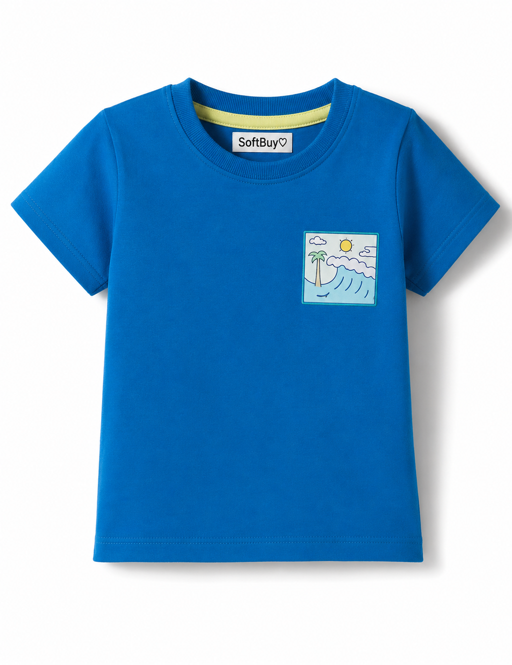 SoftBuy 100% Cotton Knit Half Sleeves T-Shirts & Cargo Short Set with Beach Theme Print (Pack of 2) - Blue & White & Light Yellow