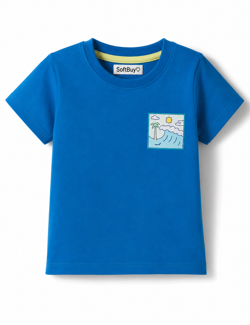 SoftBuy 100% Cotton Knit Half Sleeves T-Shirts & Cargo Short Set with Beach Theme Print (Pack of 2) - Blue & White & Light Yellow
