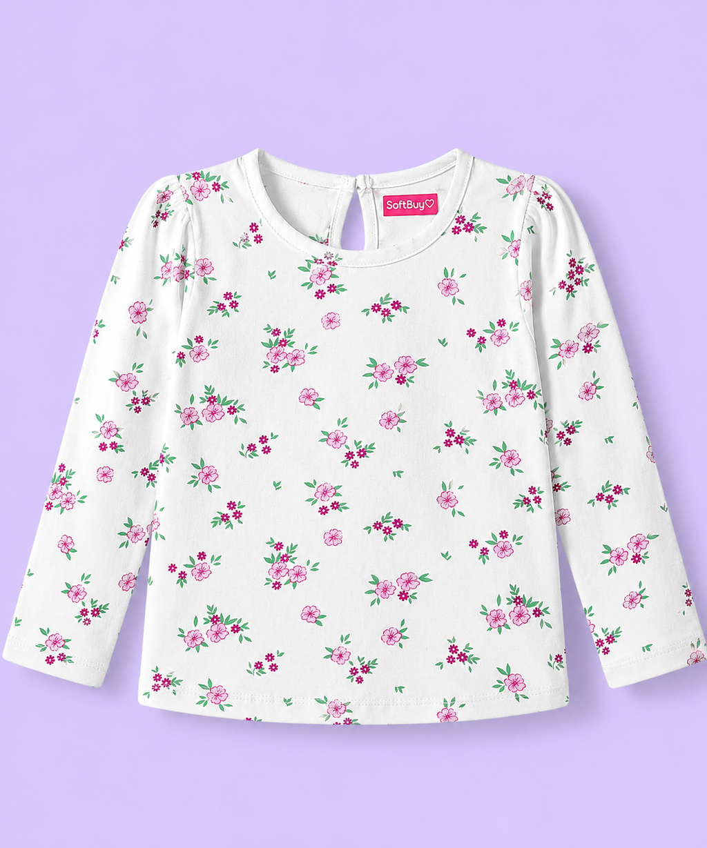 Softbuy 100% Cotton Single Jersey Knit Full Sleeves T-Shirt With Floral & Animal Print, Pack Of 3 - Navy Blue/ Pink/ White