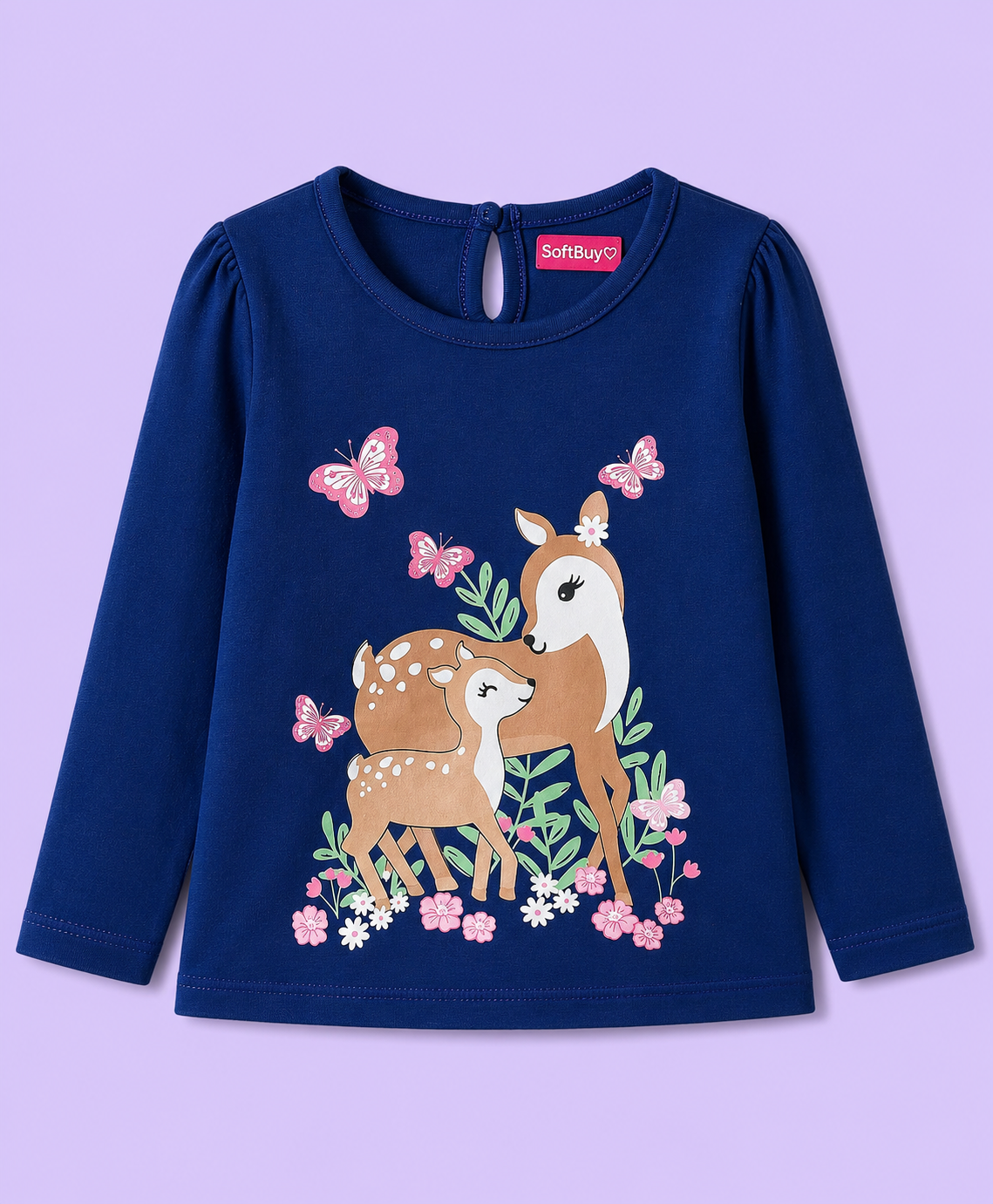 Softbuy 100% Cotton Single Jersey Knit Full Sleeves T-Shirt With Floral & Animal Print, Pack Of 3 - Navy Blue/ Pink/ White